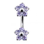 Stříbrný piercing do pupíku - kytičky (růžová)