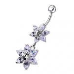 Stříbrný piercing do pupíku - kytičky (čirá)