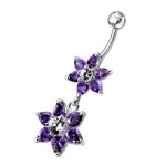 Stříbrný piercing do pupíku - kytičky (čirá)