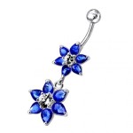 Stříbrný piercing do pupíku - kytičky (čirá)