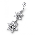 Stříbrný piercing do pupíku - kytičky (čirá)