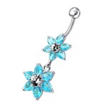 Stříbrný piercing do pupíku - kytičky (čirá)