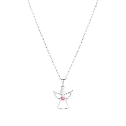 Ocelový náhrdelník anděl se Swarovski krystaly růžový 42043.3
