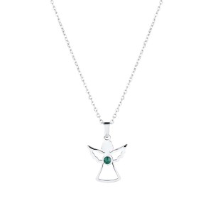 Ocelový náhrdelník anděl se Swarovski krystaly zelený 42043.3