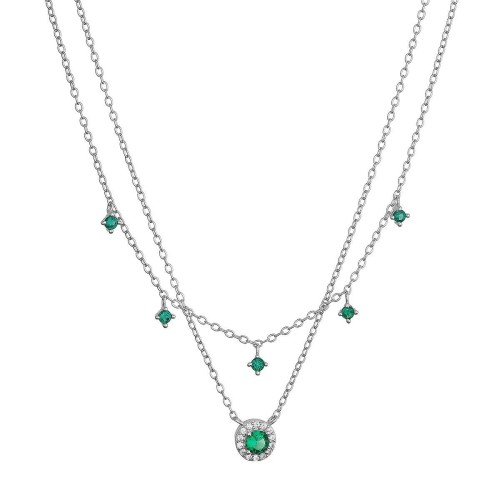 Stříbrný náhrdelník dvojitý se zelenými zirkony 12186.3 emerald