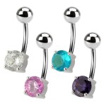 Stříbrný piercing do pupíku - kulatý zirkon 6 mm (růžová)