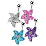 Stříbrný piercing do pupíku - kytička (růžová)