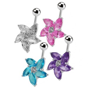 Stříbrný piercing do pupíku - kytička