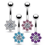 Stříbrný piercing do pupíku - kytička (tyrkysová)