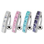 Stříbrný piercing do pupíku se štítem - obrácený (tmavě růžová)