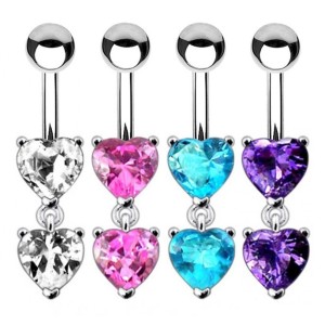Stříbrný piercing do pupíku - srdíčka