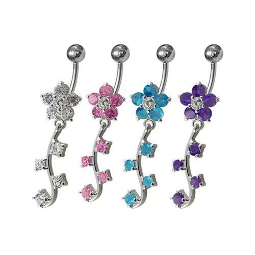 Stříbrný piercing do pupíku - kytička