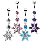 Stříbrný piercing do pupíku - kytička (fialová)
