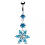 Stříbrný piercing do pupíku - kytička (fialová)