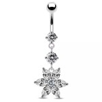 Stříbrný piercing do pupíku - kytička (fialová)