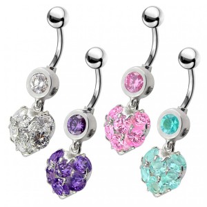 Stříbrný piercing do pupíku - srdíčko