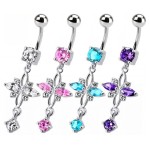 Stříbrný piercing do pupíku - kytička (tyrkysová)