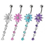 Stříbrný piercing do pupíku - kytička (růžová)