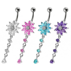 Stříbrný piercing do pupíku - kytička
