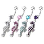 Stříbrný piercing do pupíku - mořský koník (fialová)