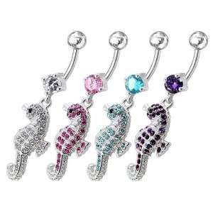 Stříbrný piercing do pupíku - mořský koník