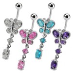 Stříbrný piercing do pupíku - motýlek (fialová)