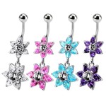 Stříbrný piercing do pupíku - kytičky (růžová)