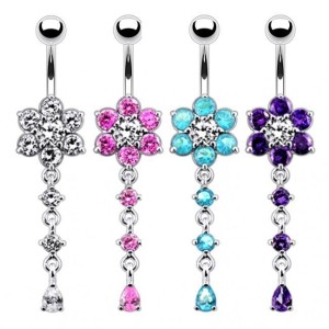 Stříbrný piercing do pupíku - kytička