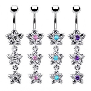Stříbrný piercing do pupíku - kytičky