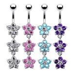 Stříbrný piercing do pupíku - kytičky (čirá)