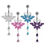 Stříbrný piercing do pupíku - motýlek (růžová)