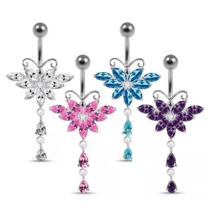 Stříbrný piercing do pupíku - motýlek