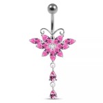 Stříbrný piercing do pupíku - motýlek (růžová)