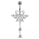 Stříbrný piercing do pupíku - motýlek (růžová)