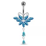 Stříbrný piercing do pupíku - motýlek (růžová)