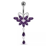 Stříbrný piercing do pupíku - motýlek (růžová)