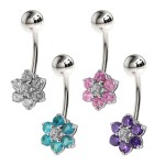 Stříbrný piercing do pupíku - kytička (růžová)