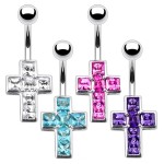 Stříbrný piercing do pupíku - křížek (čirá)