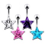 Stříbrný piercing do pupíku - hvězda (fialová)