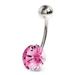 Stříbrný piercing do pupíku, zirkon 10 mm (růžová)