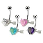 Stříbrný piercing do pupíku - srdíčko probodnuté (tyrkysová)