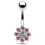 Stříbrný piercing do pupíku - kytička (tyrkysová)