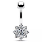 Stříbrný piercing do pupíku - kytička (fialová)