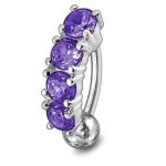 Stříbrný piercing do pupíku - obrácený (fialová)