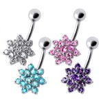 Stříbrný piercing do pupíku - kytička (čirá)