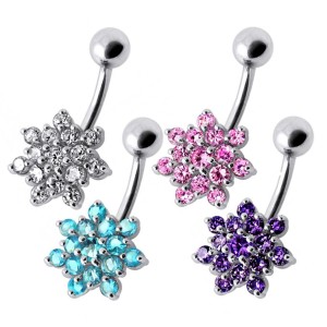 Stříbrný piercing do pupíku - kytička