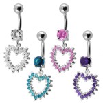 Stříbrný piercing do pupíku - srdce (4 mm fialová)