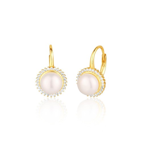 Stříbrné zlacené náušnice s perlou a zirkony