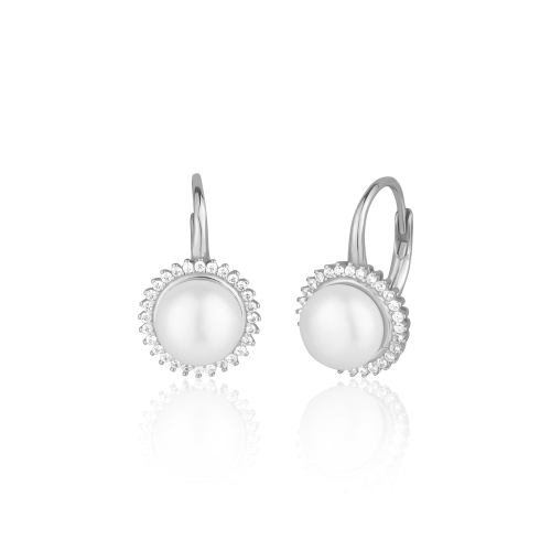 Stříbrné náušnice s perlou a zirkony