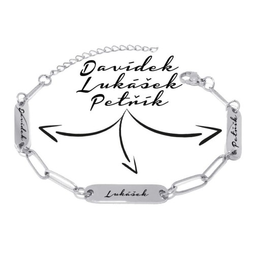 Personalizovaný ocelový náramek se třemi destičkami
